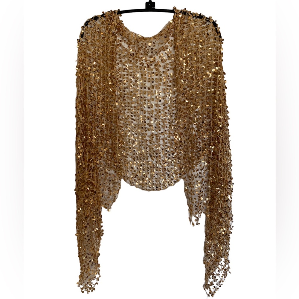 NWT GOLD sequined evening wrap / shawl. One size.  Stunning! - Picture 7 of 7